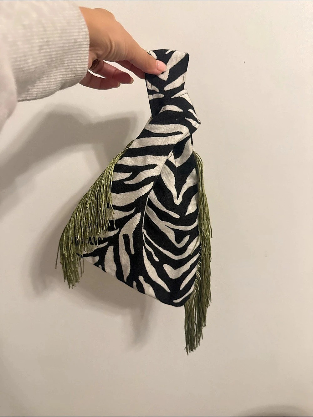 Zebra Print Fringe Japanese knot bag